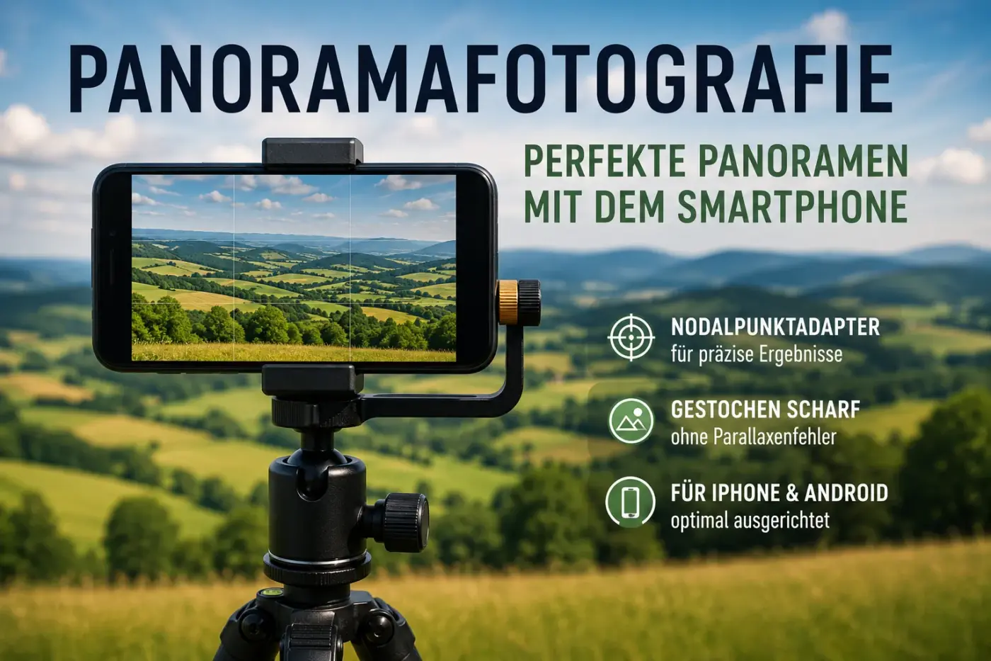 Panoramafotografie mit dem Smartphone und Nodalpunktadapter auf einem Stativ