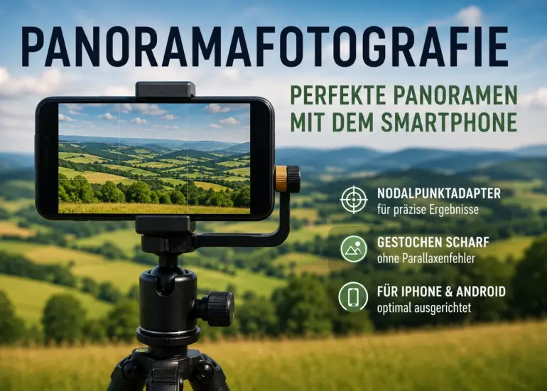 Panoramafotografie mit dem Smartphone und Nodalpunktadapter auf einem Stativ