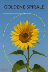Goldene Spirale – KI-generiertes Beispiel zur Bildgestaltung mit natürlicher Form Illustration der Goldenen Spirale in der Fotografie mit einer Sonnenblume als Beispielmotiv