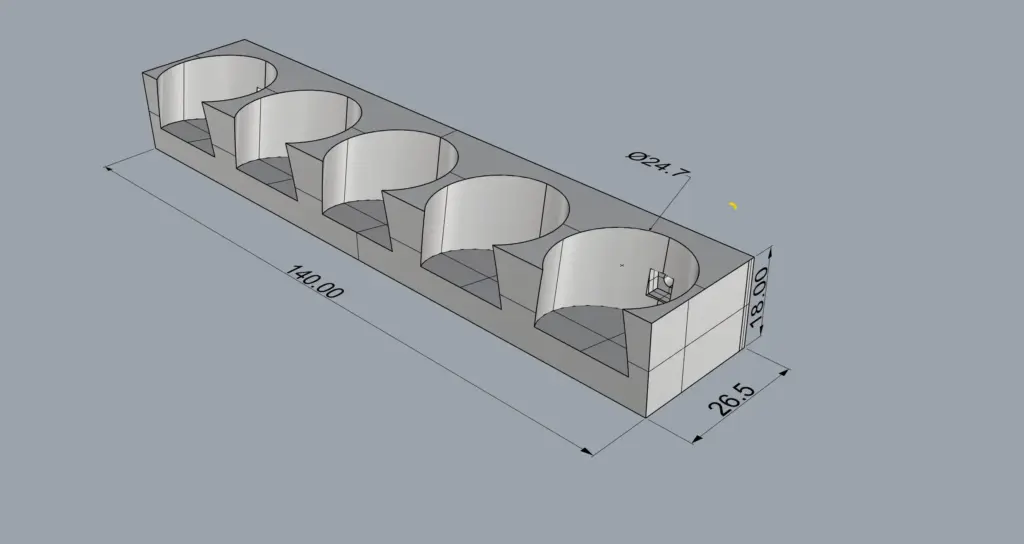CAD-Skizze 3D Druck Vallejo Farben Regal mit Maßen