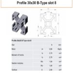 Technische Zeichnung und Daten eines 30×30 Aluminiumprofils B-Type Nut 8