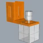 Transparente CAD-Darstellung einer NEMA-17 Motorhalterung mit sichtbar eingezeichneter Motorwelle und Montageposition