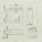 Technische Zeichnung der Fahrradrahmen Box mit Abmessungen und Montageabstand von 64 mm