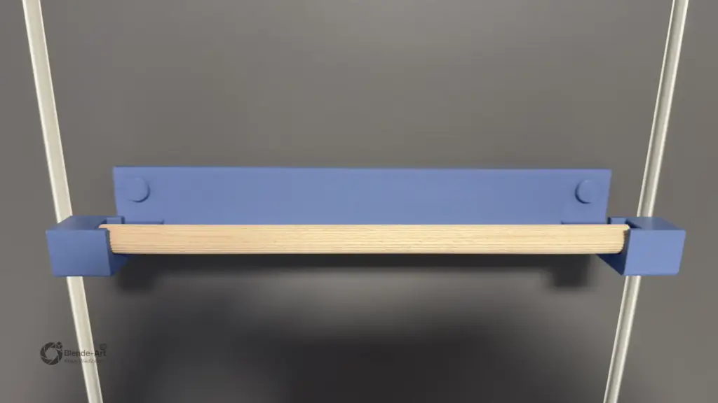 3D gedruckte Rollenhalterung mit Rundstange fertig montiert im Kleiderschrank oder Haushalt