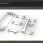 3D Modellansicht eines Hakensystems mit verschiedenen verschraubbaren Haken und Halterungen im CAD-Programm
