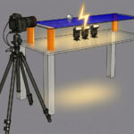 Setup zur Glaskugel-Fotografie mit Acrylplatte, Blitz und Strukturfolie