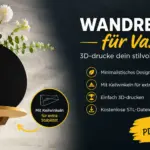 Modernes 3D-gedrucktes Wandregal aus PLA Wood mit schwarzer Vase als minimalistische Wanddekoration.
