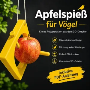 Downloadbild für den 3D-gedruckten Apfelspieß für Vögel mit kostenloser STL-Datei und PDF-Anleitung.