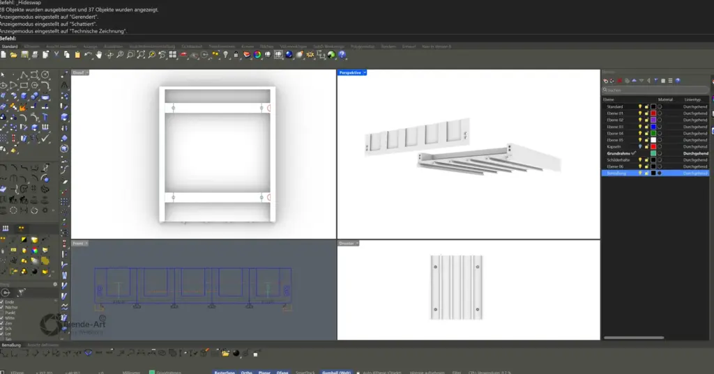 Konstruktion des Nespresso-Kapselhalters in Rhino 8 mit Hauptkörper und separatem Schilderhalter