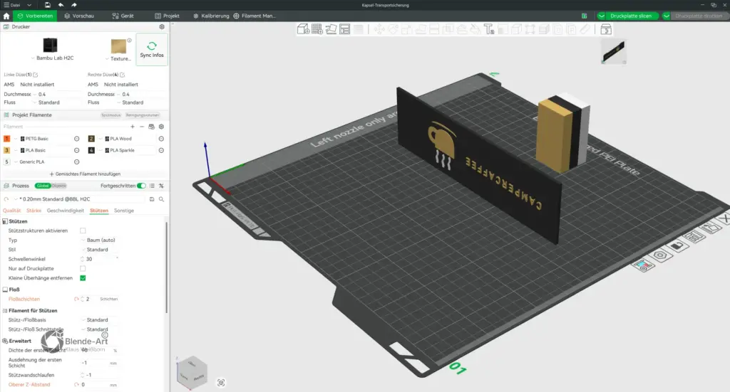 CAMPERCAFFEE-Transportsicherung für den 3D-Druck in Bambu Studio vorbereitet