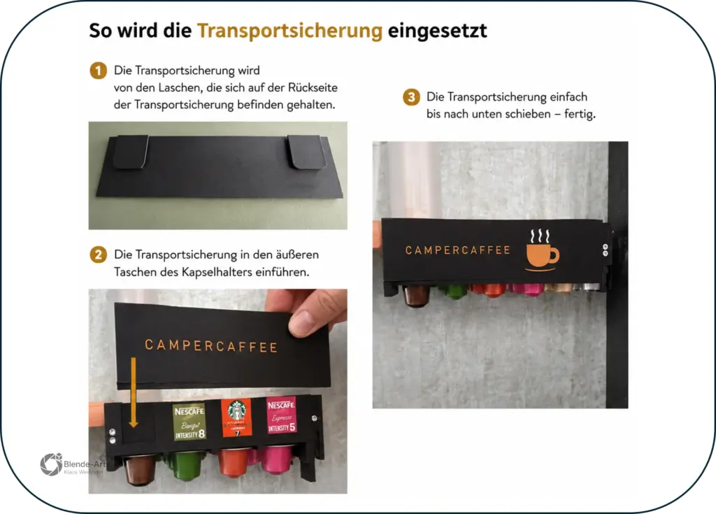 Montage der Transportsicherung am Nespresso-Kapselhalter in drei Schritten