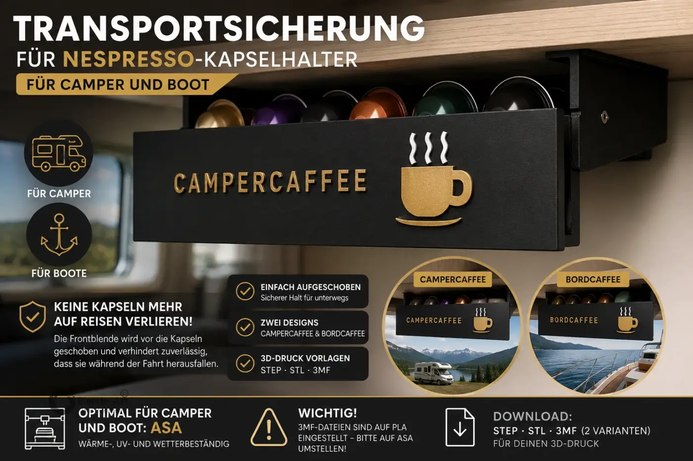 Transportsicherung für Nespresso-Kapselhalter im Camper, Wohnmobil oder Boot