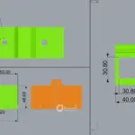 Rhino-8-Zeichnung mit Bemaßung der beiden 3D-gedruckten Sägehilfen für Aluminiumprofile und andere Werkstücke